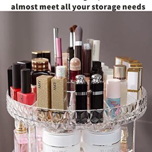 Cq acrylic 360 Degree Rotating Makeup Organizer for Bathroom,4 Tier Adjustable Spinning Cosmetic Storage Cases and Make Up Holder Display Cases,Clear