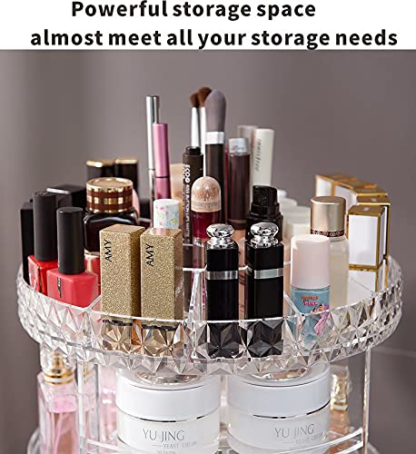 Cq acrylic 360 Degree Rotating Makeup Organizer for Bathroom,4 Tier Adjustable Spinning Cosmetic Storage Cases and Make Up Holder Display Cases,Clear