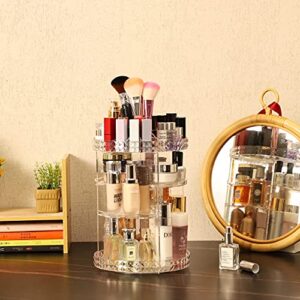 Cq acrylic 360 Degree Rotating Makeup Organizer for Bathroom,4 Tier Adjustable Spinning Cosmetic Storage Cases and Make Up Holder Display Cases,Clear