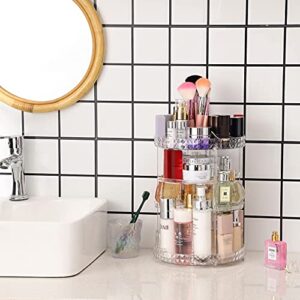 Cq acrylic 360 Degree Rotating Makeup Organizer for Bathroom,4 Tier Adjustable Spinning Cosmetic Storage Cases and Make Up Holder Display Cases,Clear