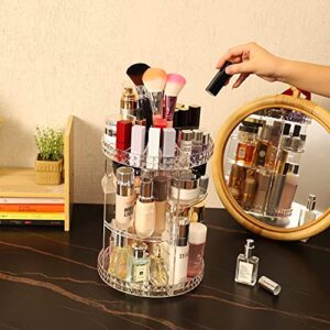 Cq acrylic 360 Degree Rotating Makeup Organizer for Bathroom,4 Tier Adjustable Spinning Cosmetic Storage Cases and Make Up Holder Display Cases,Clear