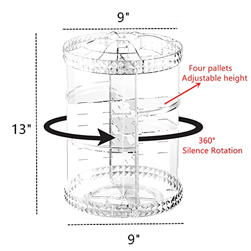 Cq acrylic 360 Degree Rotating Makeup Organizer for Bathroom,4 Tier Adjustable Spinning Cosmetic Storage Cases and Make Up Holder Display Cases,Clear