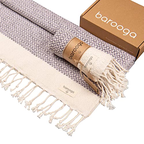 BAROOGA Turkish Hand Towel (Set of 2) for Kitchen and Bathroom | Diamond Weave, 100% Cotton, 18 X 38 inches | Prewashed Peshtemal Towel for Face, Hand, Hair, Yoga, Dishcloth, Tea Towel