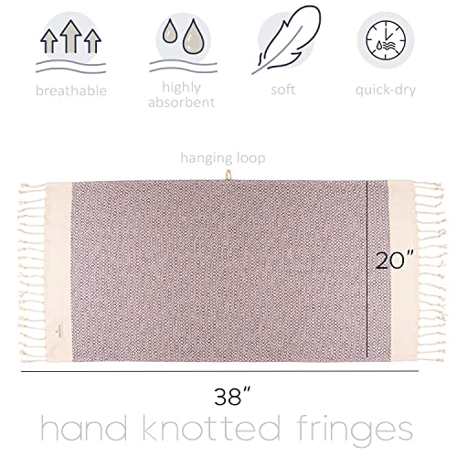 BAROOGA Turkish Hand Towel (Set of 2) for Kitchen and Bathroom | Diamond Weave, 100% Cotton, 18 X 38 inches | Prewashed Peshtemal Towel for Face, Hand, Hair, Yoga, Dishcloth, Tea Towel