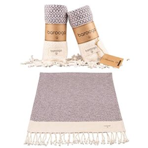 BAROOGA Turkish Hand Towel (Set of 2) for Kitchen and Bathroom | Diamond Weave, 100% Cotton, 18 X 38 inches | Prewashed Peshtemal Towel for Face, Hand, Hair, Yoga, Dishcloth, Tea Towel