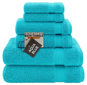 2 washcloths, 2 hand towels, 2 bath towels, soft & absorbent 600 gsm premium hotel & spa quality 6 piece genuine turkish cotton bathroom towel set, aqua blue (6 piece turkish towel set, aqua blue)
