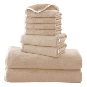 cosy family microfiber 8-piece towel set, 2 bath towels, 2 hand towels, and 4 wash cloths, ultra soft highly absorbent towels for bathroom, gym, hotel, beach and spa (brown)