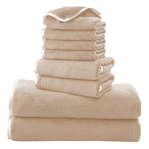 Cosy Family Microfiber 8-Piece Towel Set, 2 Bath Towels, 2 Hand Towels, and 4 Wash Cloths, Ultra Soft Highly Absorbent Towels for Bathroom, Gym, Hotel, Beach and Spa (Brown)