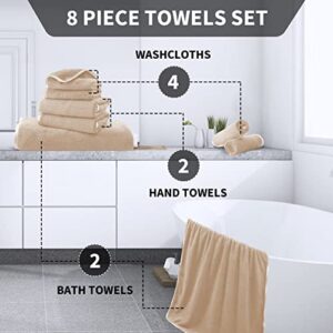 Cosy Family Microfiber 8-Piece Towel Set, 2 Bath Towels, 2 Hand Towels, and 4 Wash Cloths, Ultra Soft Highly Absorbent Towels for Bathroom, Gym, Hotel, Beach and Spa (Brown)