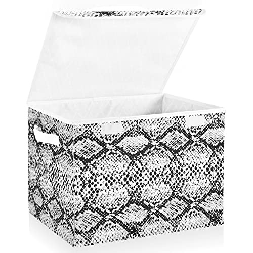 senya Large Storage Bins with Lids Large Closet Storage Bins Snake Skin Black and White, Foldable Fabric Storage Boxes with Handle for Home Bedroom Office(228vb9e)