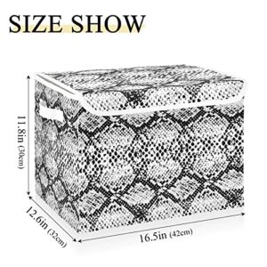 senya Large Storage Bins with Lids Large Closet Storage Bins Snake Skin Black and White, Foldable Fabric Storage Boxes with Handle for Home Bedroom Office(228vb9e)