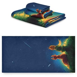 Naanle Magic Little Prince Fox Sitting on Grass Under Starry Sky Soft Set of 3 Towels, 1 Bath Towel+1 Hand Towel+1 Washcloth, Multipurpose for Bathroom, Hotel, Gym, Spa and Beach