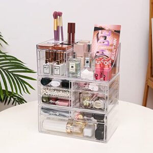 Cq acrylic Makeup Desk Cosmetic Storage Organizer with Drawers for Dressing Table,Vanity Countertop,Bathroom Counter,Elegant Vanity Holder for Brushes,Eyeshadow,Lotions,Lipstick and Nail Polish