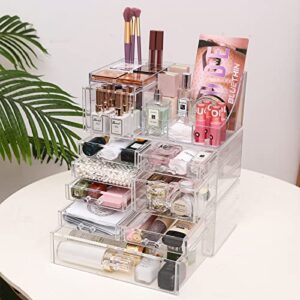 Cq acrylic Makeup Desk Cosmetic Storage Organizer with Drawers for Dressing Table,Vanity Countertop,Bathroom Counter,Elegant Vanity Holder for Brushes,Eyeshadow,Lotions,Lipstick and Nail Polish