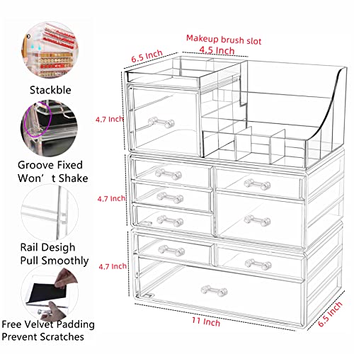 Cq acrylic Makeup Desk Cosmetic Storage Organizer with Drawers for Dressing Table,Vanity Countertop,Bathroom Counter,Elegant Vanity Holder for Brushes,Eyeshadow,Lotions,Lipstick and Nail Polish