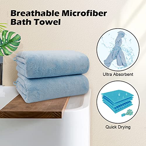 Orighty Bath Towels Set Pack of 2(27’’ x 54’’) - Soft Feel Bath Towel Sets, Highly Absorbent Microfiber Towels for Body, Quick Drying, Microfiber Bath Towels for Sport, Yoga, SPA, Fitness - Blue