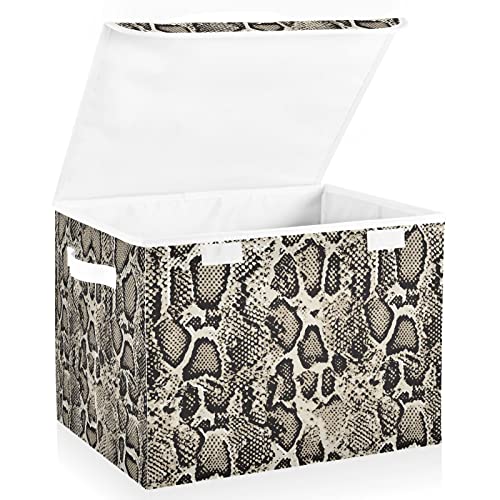 senya Large Storage Bins with Lids Large Closet Storage Bins Snake Skin Print, Foldable Fabric Storage Boxes with Handle for Home Bedroom Office(228vb9c1)