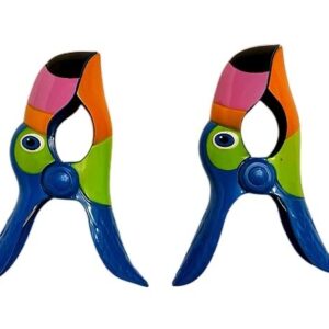 C&H Beach Tower Clips, Beach Towel Holders, Clips, Beach, Patio or Pool Accessories, Portable Towel Clips, Chip Clips, Secure Clips, Toucan Style (2 Set Per Order)