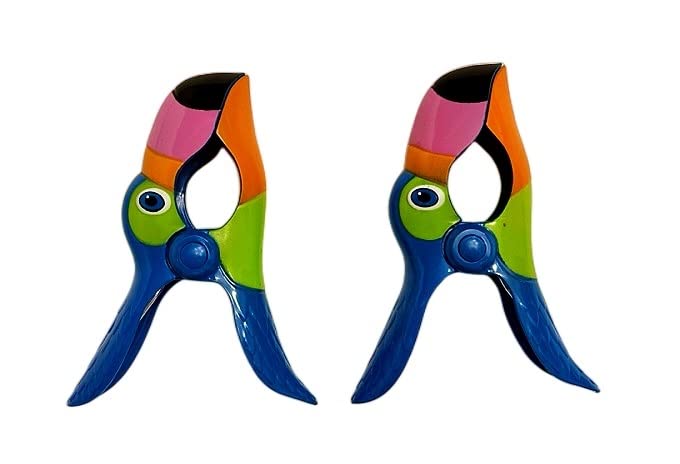 C&H Beach Tower Clips, Beach Towel Holders, Clips, Beach, Patio or Pool Accessories, Portable Towel Clips, Chip Clips, Secure Clips, Toucan Style (2 Set Per Order)