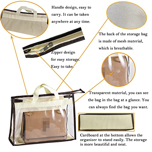 GVTSDE 10Pcs Handbag Storage Organizer Dust Bags,Clear Dust XXL Handbag Storage with Zipper,Purse Storage Bag for Closet Storing Handbags, Wallets, Scarves, Clothes., X-Large