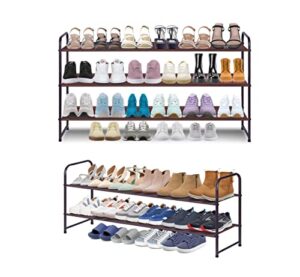 aooda 3-tier long shoe rack for closet stackable wide shoe shelf, 2 tier long shoe rack for closet wide low shoe shelf, 2 item bundle