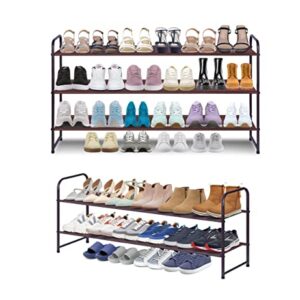 AOODA 3-Tier Long Shoe Rack for Closet Stackable Wide Shoe Shelf, 2 Tier Long Shoe Rack for Closet Wide Low Shoe Shelf, 2 Item Bundle