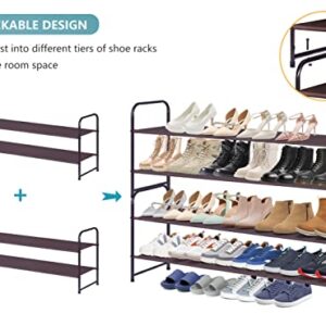 AOODA 3-Tier Long Shoe Rack for Closet Stackable Wide Shoe Shelf, 2 Tier Long Shoe Rack for Closet Wide Low Shoe Shelf, 2 Item Bundle