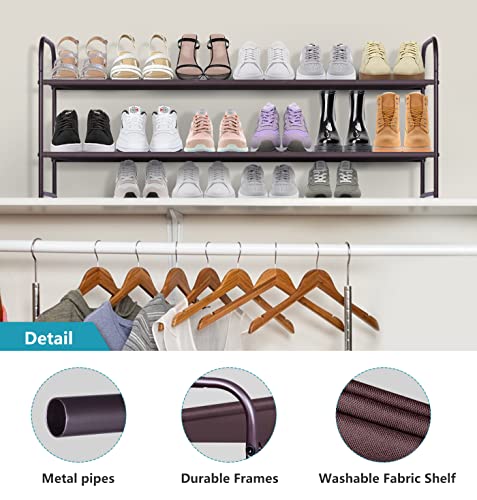 AOODA 3-Tier Long Shoe Rack for Closet Stackable Wide Shoe Shelf, 2 Tier Long Shoe Rack for Closet Wide Low Shoe Shelf, 2 Item Bundle