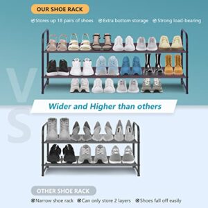 AOODA 3-Tier Long Shoe Rack for Closet Stackable Wide Shoe Shelf, 2 Tier Long Shoe Rack for Closet Wide Low Shoe Shelf, 2 Item Bundle