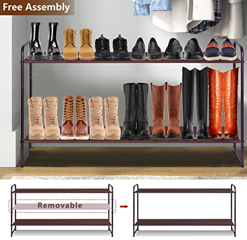 AOODA 3-Tier Long Shoe Rack for Closet Stackable Wide Shoe Shelf, 2 Tier Long Shoe Rack for Closet Wide Low Shoe Shelf, 2 Item Bundle