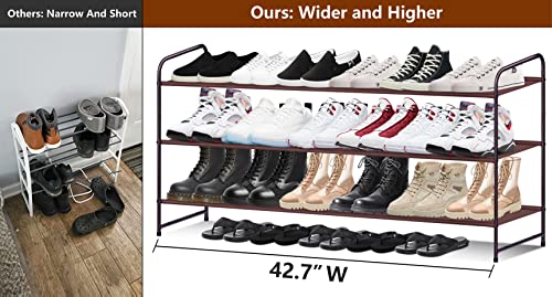 AOODA 3-Tier Long Shoe Rack for Closet Stackable Wide Shoe Shelf, 2 Tier Long Shoe Rack for Closet Wide Low Shoe Shelf, 2 Item Bundle