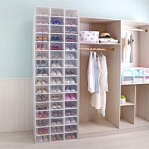 Foldable Shoe Box, 20/24Pcs Stackable Plastic Clear Shoe Storage Box,Storage Bins Shoe Container Home Organizer Rack Stack (24Pcs)