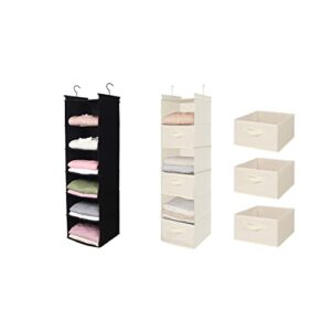max houser 6 tier shelf hanging closet organizer, closet hanging shelf with 2 sturdy hooks for storage, foldable,black and beige-d3