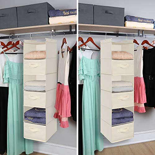 MAX Houser 6 Tier Shelf Hanging Closet Organizer, Closet Hanging Shelf with 2 Sturdy Hooks for Storage, Foldable,Black and Beige-D3