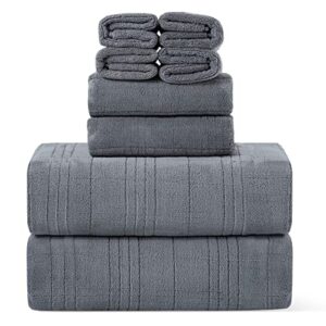 grey ultra soft towel set, 2 extra large bath towel sheets, 2 hand towels and 4 washcloths - highly absorbent quick dry microfiber,oversized,premium towel set for bathroom,fitness,yoga,pack of 8