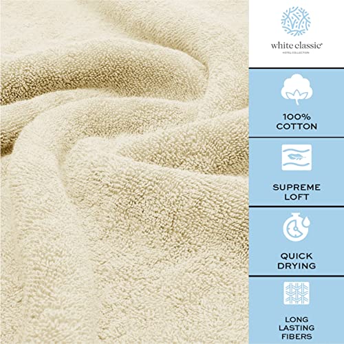 White Classic Luxury Cotton Washcloths | 12 Pack Luxury Bath Sheet | 2 Pack Bundle (Beige)