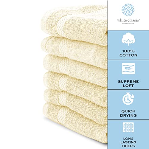 White Classic Luxury Cotton Washcloths | 12 Pack Luxury Bath Sheet | 2 Pack Bundle (Beige)