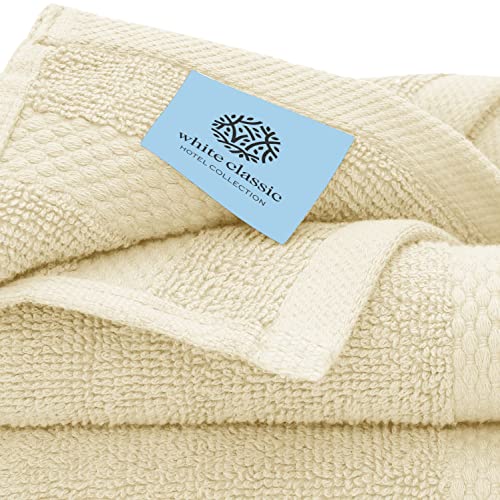 White Classic Luxury Cotton Washcloths | 12 Pack Luxury Bath Sheet | 2 Pack Bundle (Beige)