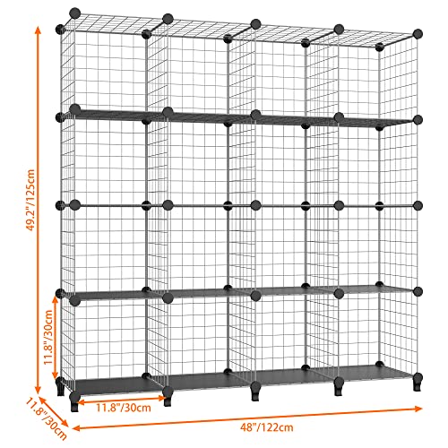 HOMIDEC Closet Organizer, 16 Wire Cube Storage Organizer DIY Bookcase Bookshelf, Metal Grids Storage Shelves for Office, Bedroom, Living Room, Modular Storage Cubes Unit