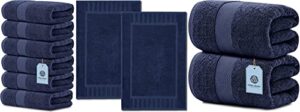 white classic luxury hand towels | 6 pack luxury bath mat | 2 pack and luxury bath sheet towels | 2 pack bundle (navy blue)