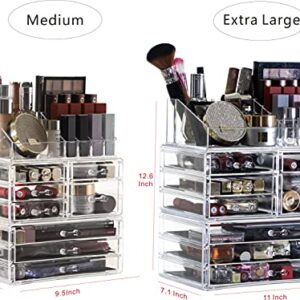 Cq acrylic Clear Makeup Organizer And Storage Stackable Large Skin Care Cosmetic Display Case With 8 Drawers Make up Stands For Jewelry Hair Accessories Beauty Skincare Product Organizing,Set of 3