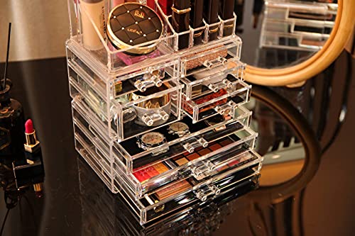 Cq acrylic Clear Makeup Organizer And Storage Stackable Large Skin Care Cosmetic Display Case With 8 Drawers Make up Stands For Jewelry Hair Accessories Beauty Skincare Product Organizing,Set of 3
