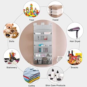 Skycase Over The Door Organizer,3-Pockets Hanging Organizer Bag,Wall Mount Storage Organizer with 3 Sticky Hooks and 4 Mesh Pockets,Hanging Storage Organizer for Clothes,Toys,Cosmetics,Kitchen,Grey