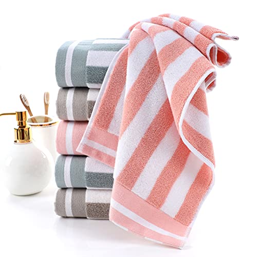 Tinymumu Hand Towels Set of 2 Striped Pattern 100% Cotton Absorbent Soft Towel for Bathroom 13.4 x 29.1 Inch (Green)