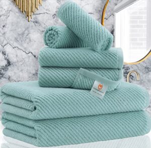 towels for bathroom,6 pieces gift set,100% cotton | large | soft | quick dry, 2 bath towels 30×56inch, 2 hand towels 18×28, 2 wash cloths 13×13,dorm bathroom essentials, teal | aqua | blue