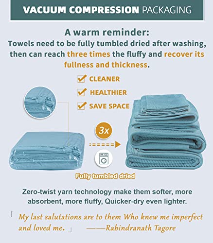 Towels for Bathroom,6 Pieces Gift Set,100% Cotton | Large | Soft | Quick Dry, 2 Bath towels 30×56inch, 2 Hand towels 18×28, 2 Wash Cloths 13×13,Dorm Bathroom Essentials, Teal | Aqua | Blue