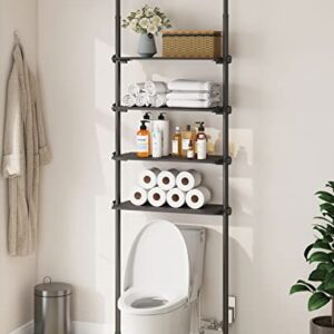 ALLZONE Over The Toilet Storage Cabinet, 4 Tier Over Toilet Bathroom Organizer, Adjustable Bathroom Shelves Over Toilet, Fit Most Showers on Above Toilet Storage, 92 to 116 Inch, Metal Shelves,Black