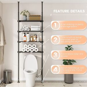 ALLZONE Over The Toilet Storage Cabinet, 4 Tier Over Toilet Bathroom Organizer, Adjustable Bathroom Shelves Over Toilet, Fit Most Showers on Above Toilet Storage, 92 to 116 Inch, Metal Shelves,Black