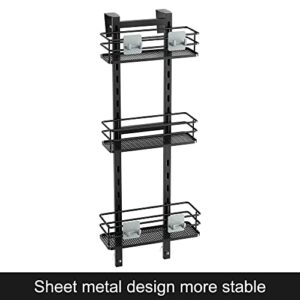 Orimade Adjustable Hanging Over the Shower Door Caddy with Hooks, Bathroom Organizer Shelf Storage Rack,No Drilling Rustproof Shower Basket for Inside Shower, Matt Black 3 Tier