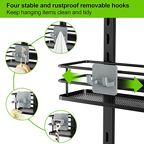 Orimade Adjustable Hanging Over the Shower Door Caddy with Hooks, Bathroom Organizer Shelf Storage Rack,No Drilling Rustproof Shower Basket for Inside Shower, Matt Black 3 Tier